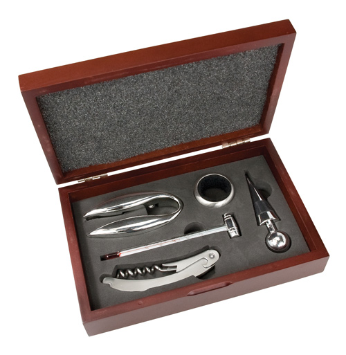 unknown 5 Piece Wine Gift Set in Mahogany Wood Box