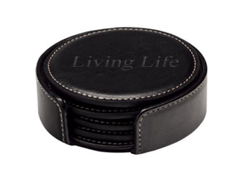 unknown Round Black Leather Coasters Set