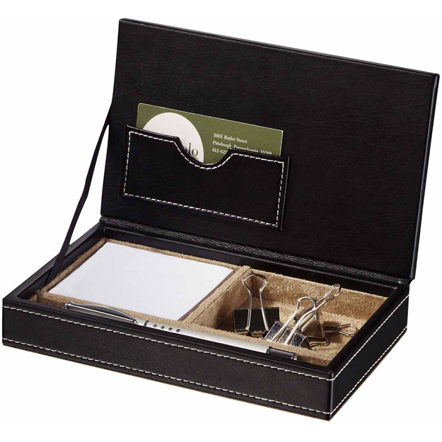 unknown Leather Memo and Business Card Desktop Organizer