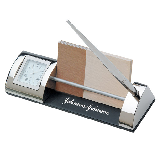 unknown Silver Clock and Card Holder Pen Set
