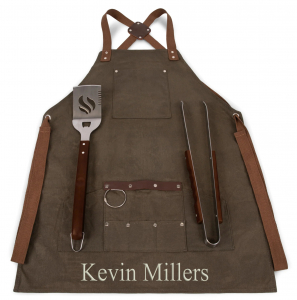 Smart BBQ Waxed Canvas Apron with Grilling Tool Set & Metal Bottle Opener