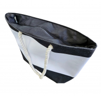 Black/White Nautical Zippered Closure with Interior Pocket Rope Handles Beach Tote Bag