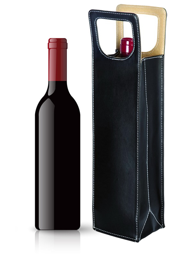 Smart Folding Single Bottle Leatherette Wine Tote Bag: HansonEllis.com