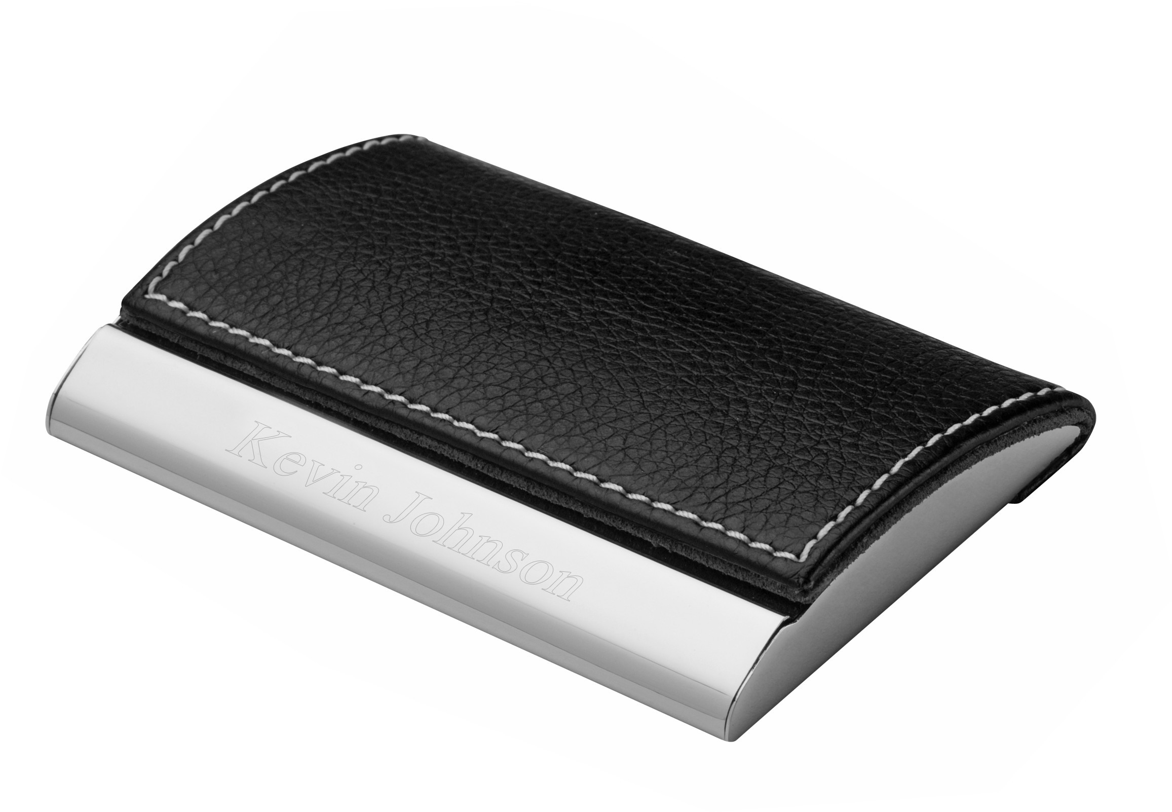 Signature Personalized Black Leather Business Card Case