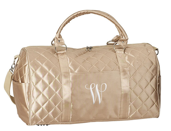 Women's Quilted Leather Weekender Travel Duffel Bag With Rose Gold