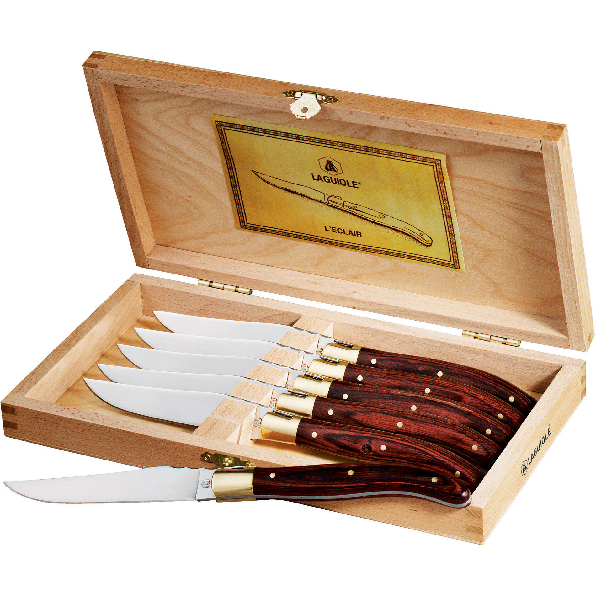 Laguiole 6 Piece Black Knife Set in Wooden Gift Box with Acrylic Lid –  French Dry Goods