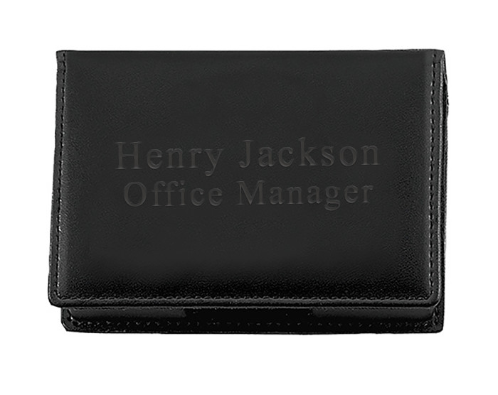 Leather Flip Business Card Holder & Thermograved Business Cards