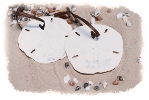 Personalized Beach Sand Dollar Ornament with Hanging Raffia Ribbon